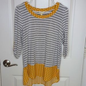 Matilda Jane Oracle Grey White Stripe Yellow Polka Dot Tab Sleeves medium